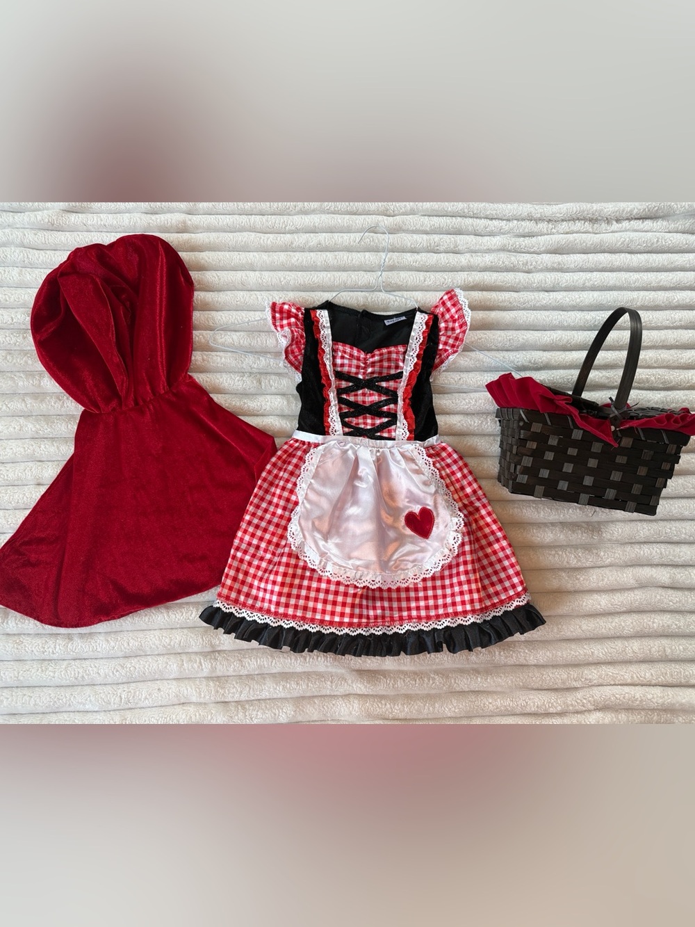 Spirit Red and Black Little Red Riding Hood Costume with Gingham Dress and Hood